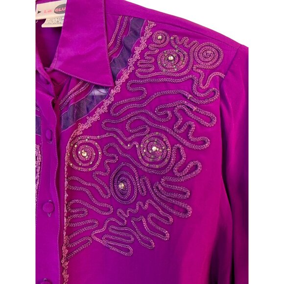 Vintage 80s Lé Club Purple Silk Skirt & Blouse Set Size 7/8 RBB10716 EUC 100% Si - Picture 6 of 8
